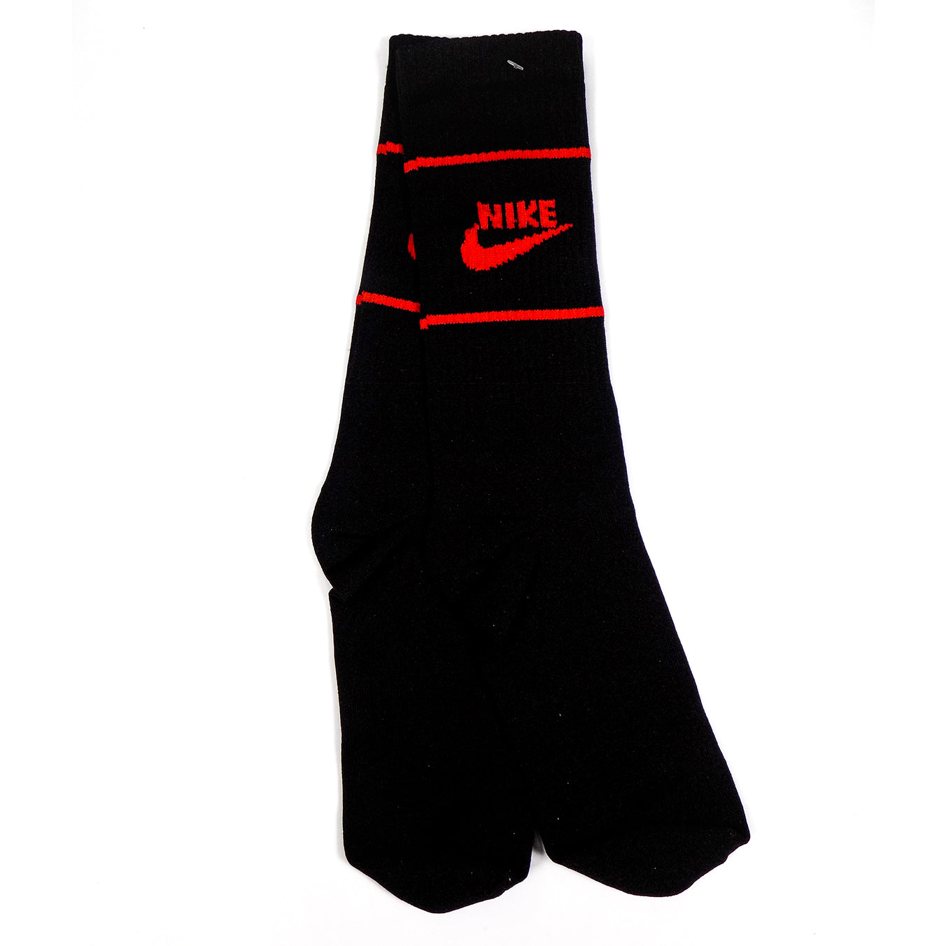 Calcetas Nike negras con rayas y logo rojo