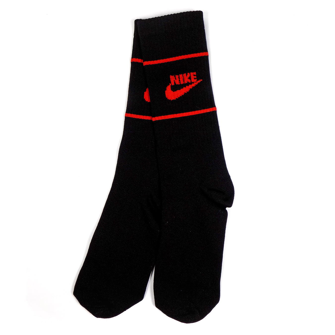 Calcetas Nike negras con rayas y logo rojo