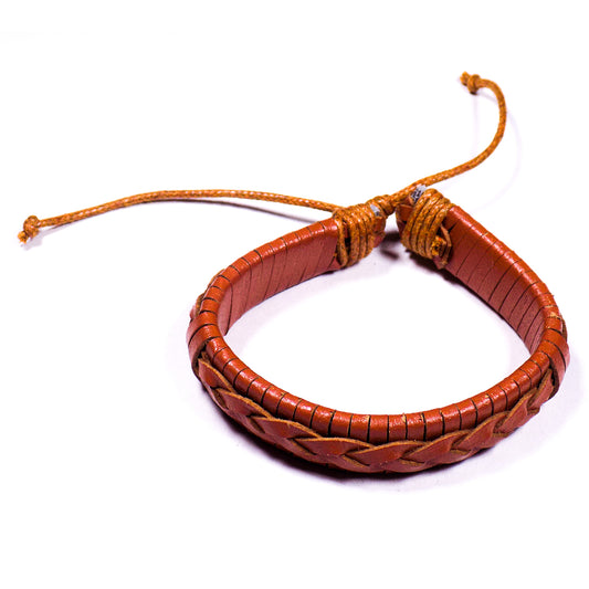 Pulsera Cuero Tejido Naranja