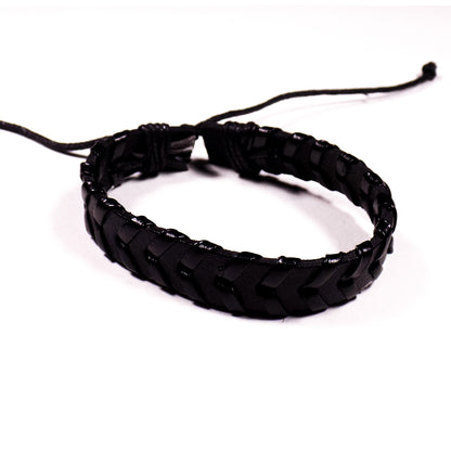 Pulsera Cuero Tejido Negro