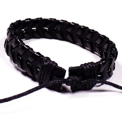 Pulsera Cuero Tejido Negro