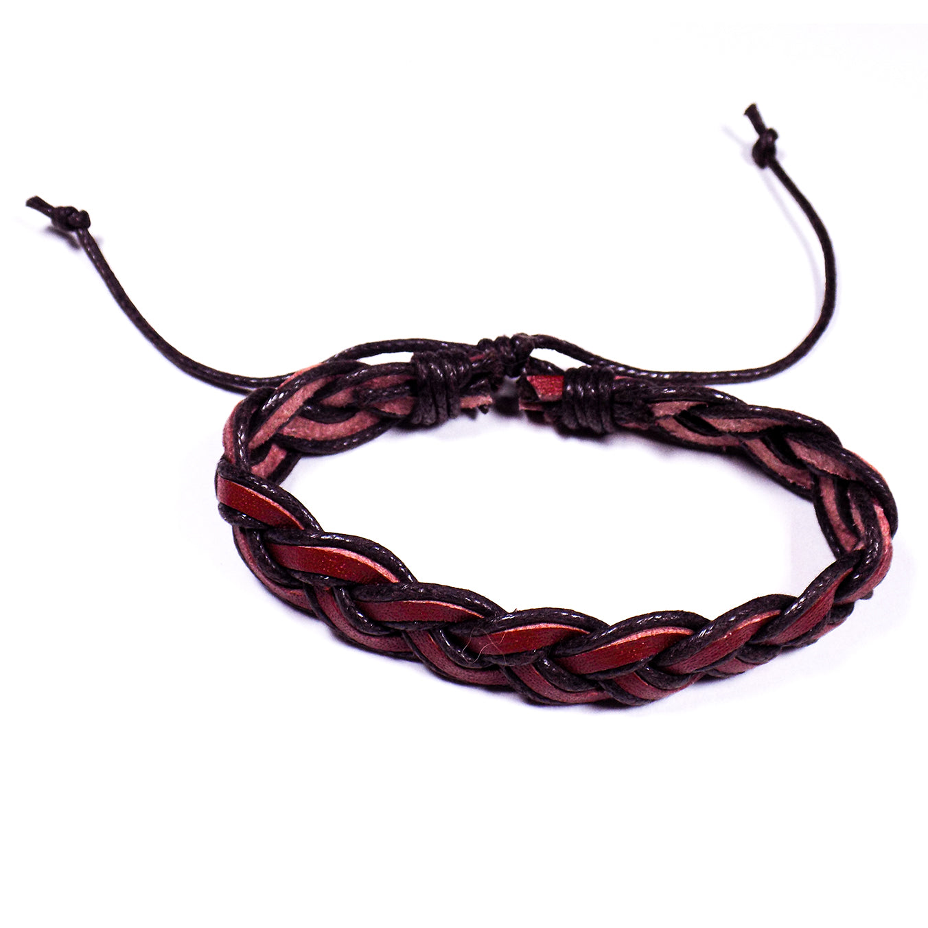 Pulsera Cuero Tejido Tinto