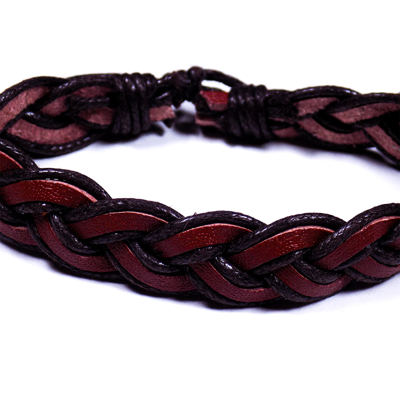 Pulsera Cuero Tejido Tinto