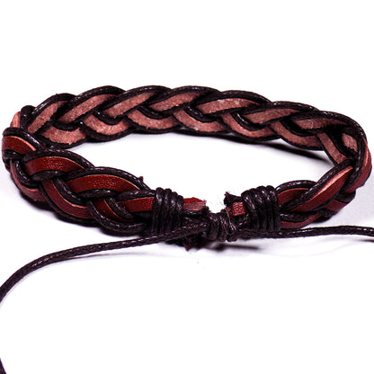 Pulsera Cuero Tejido Tinto