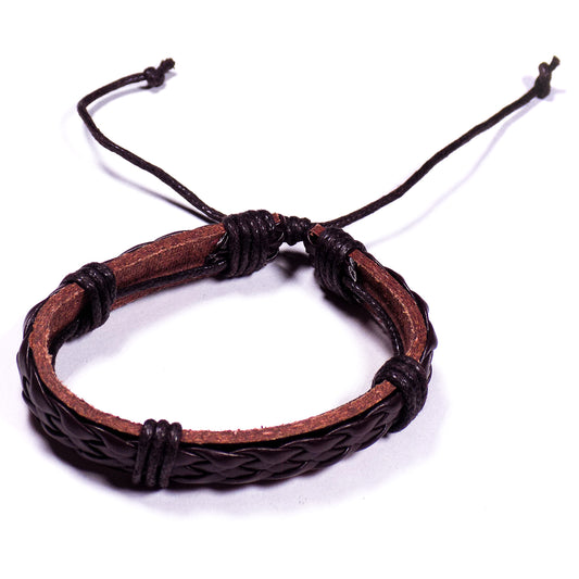 Pulsera Cuero Tejido Cafe