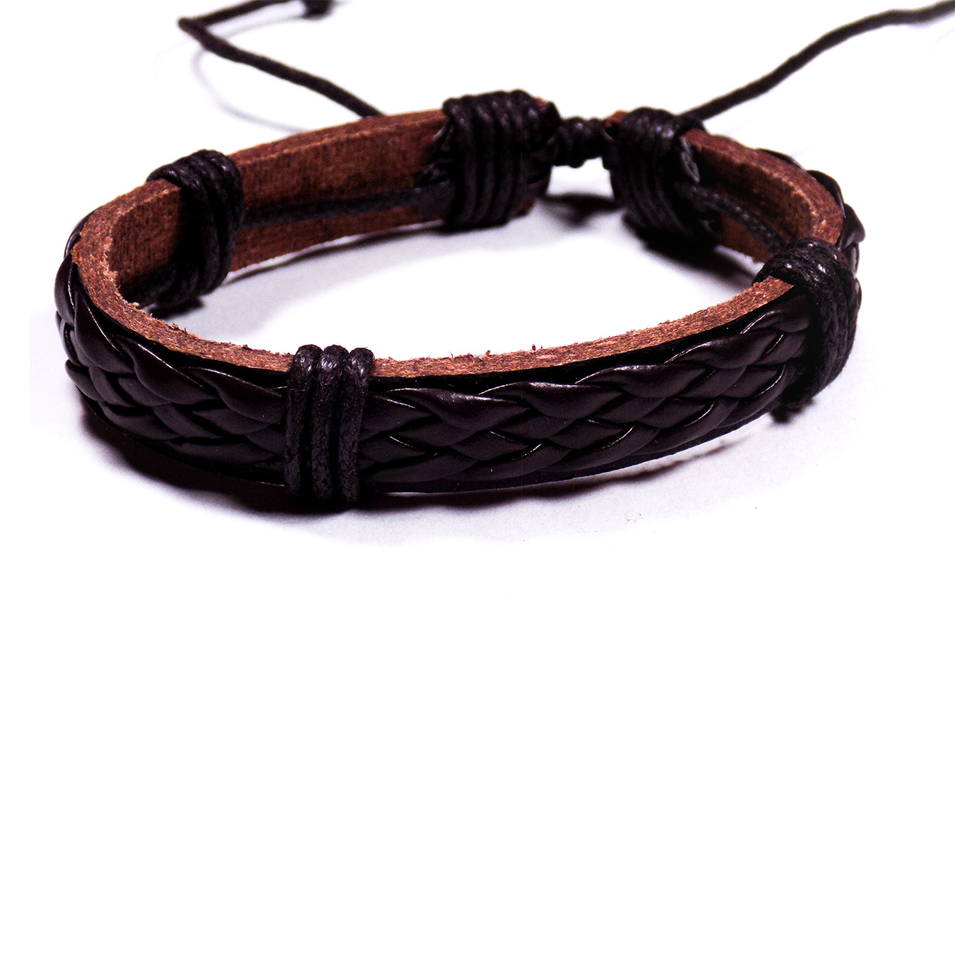 Pulsera Cuero Tejido Cafe