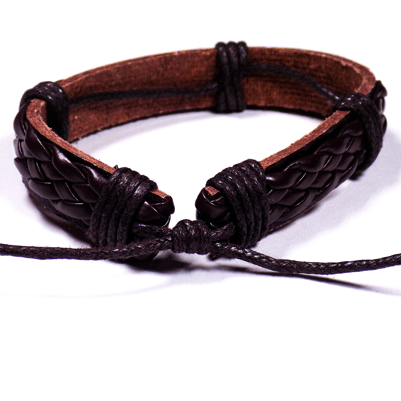 Pulsera Cuero Tejido Cafe